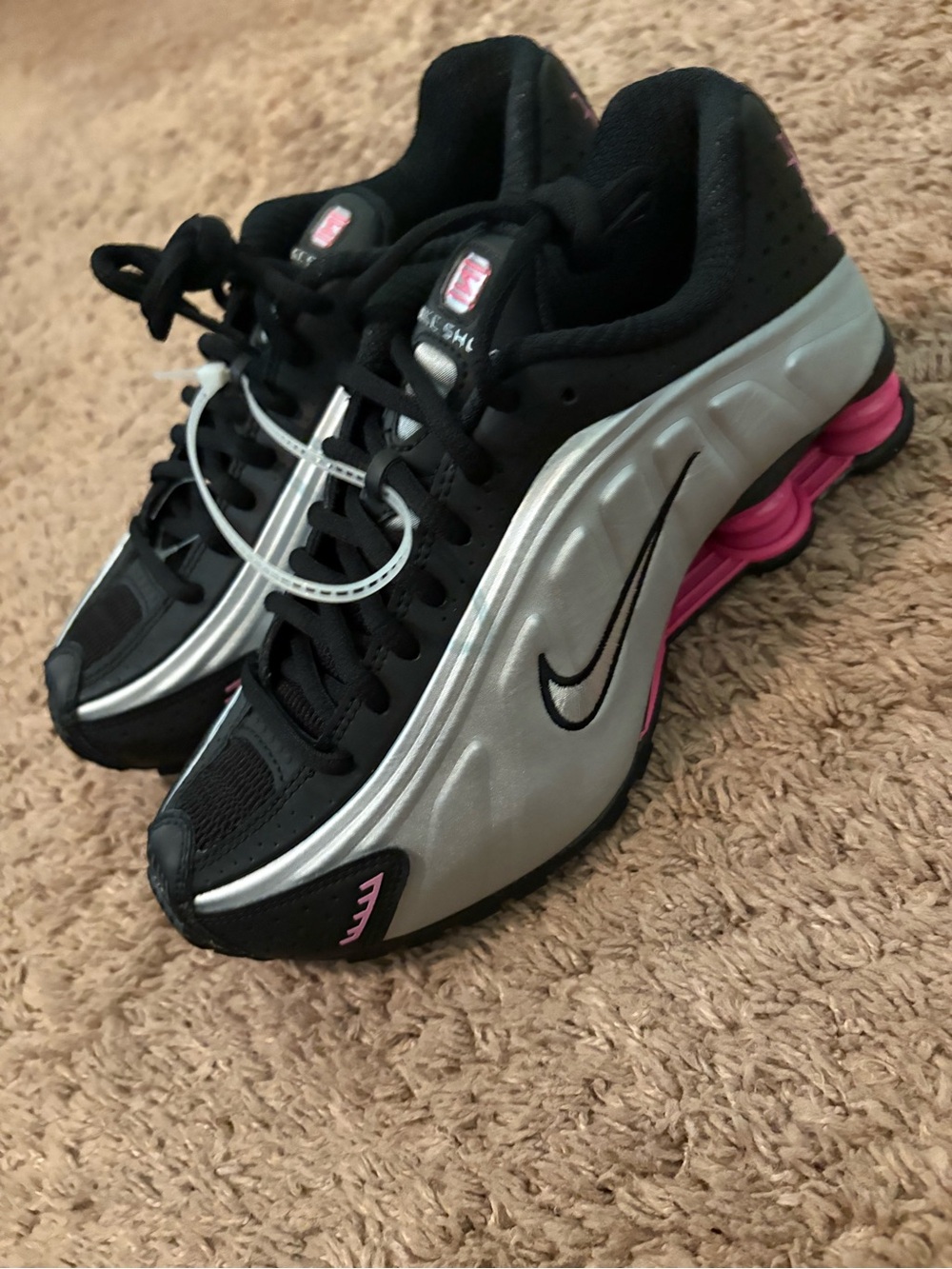 Nike Women's Black Silver Sneakers with Pink Accents